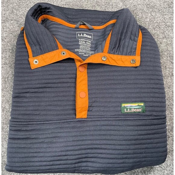 L.L.Bean Men's Slightly Fitted XXXL Reg Pullover Polyester Navy & Orange Trim - Picture 6 of 6